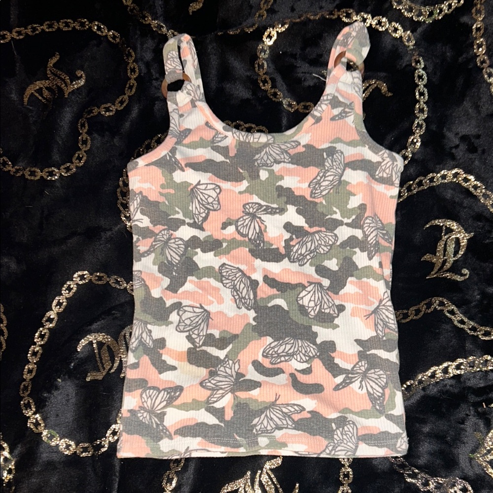 Derek Heart Pink and Green Camouflage Tank Top